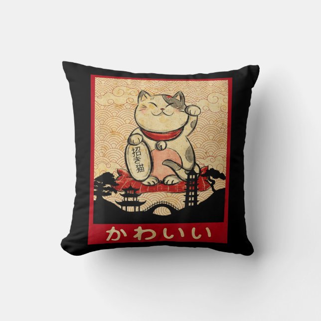 Cat Ramen Bowl Anime Japanese Noodles Kawaii Neko  Cushion (Front)