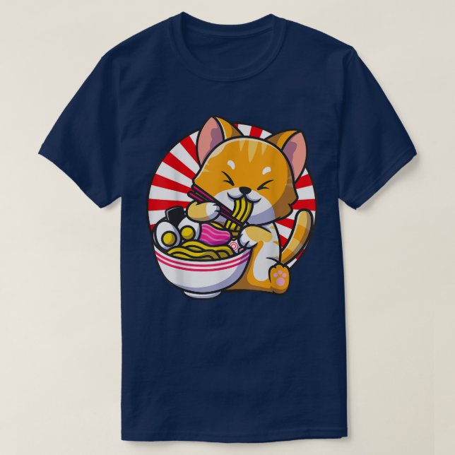 Cat Ramen Bowl Anime Japanese Noodles Kawaii Neko  T-Shirt (Design Front)