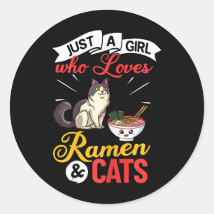 Cat Ramen Bowl Chicken Noodle Soup Japanese Classic Round Sticker
