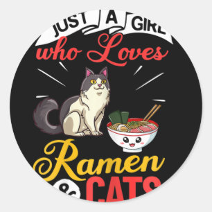 Cat Ramen Bowl Chicken Noodle Soup Japanese Classic Round Sticker