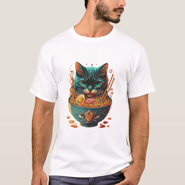 cat ramen, Cute Cat Eating Ramen, japanese ramen T-Shirt (Front)