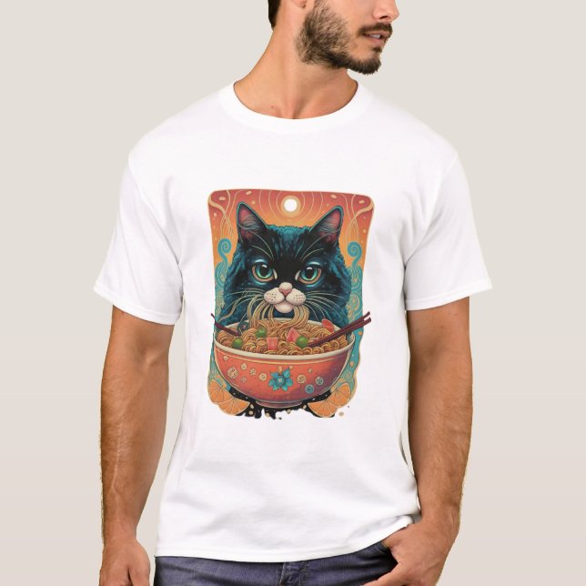 cat ramen, Cute Cat Eating Ramen, japanese ramen T-Shirt (Front)