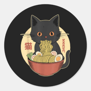 Cat Ramen Funny Graphic Japanese Kawaii Cat Anime Classic Round Sticker