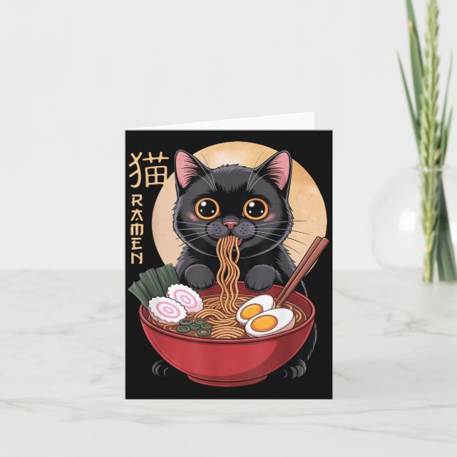 Cat Ramen Funny Graphic Tees Japanese Kawaii Cat A Card (Front)