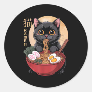 Cat Ramen Funny Graphic Tees Japanese Kawaii Cat A Classic Round Sticker