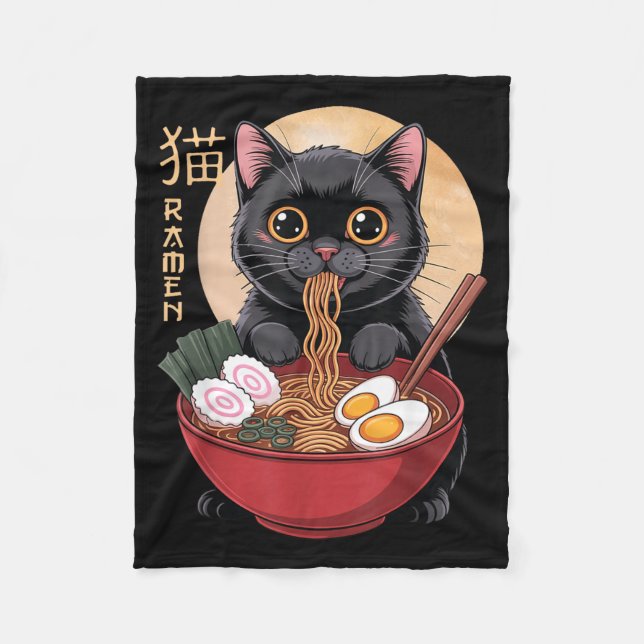 Cat Ramen Funny Graphic Tees Japanese Kawaii Cat A Fleece Blanket (Front)