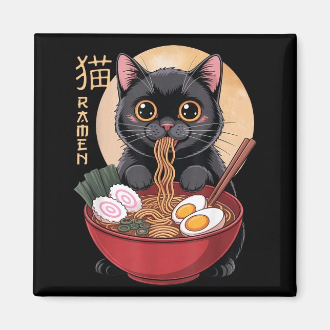 Cat Ramen Funny Graphic Tees Japanese Kawaii Cat A Magnet (Front)