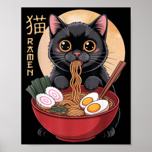 Cat Ramen Funny Graphic Tees Japanese Kawaii Cat A Poster