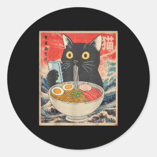 Cat ramen funny graphic tees japanese kawaii cat classic round sticker