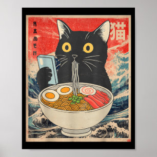 Cat ramen funny graphic tees japanese kawaii cat poster
