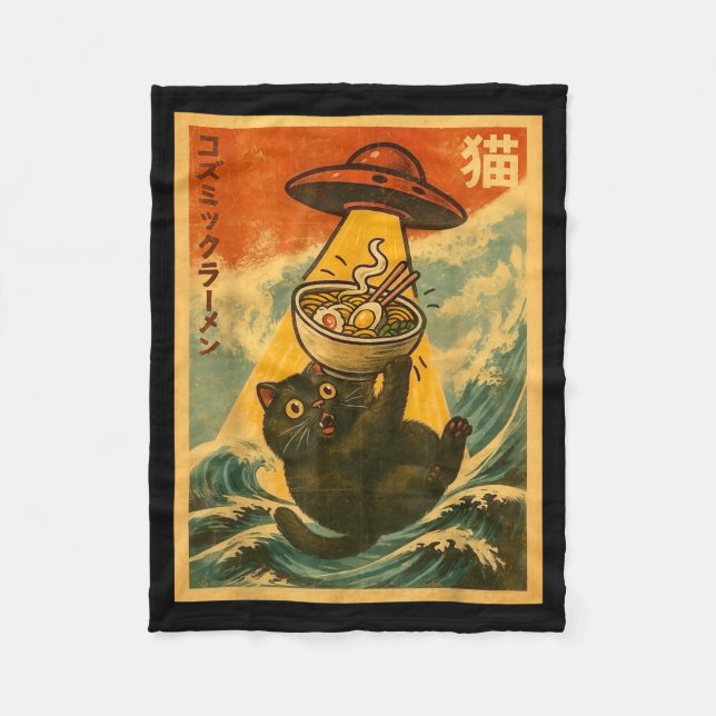 Cat Ramen Funny Japanese Anime Ufo Men Women Teen  Fleece Blanket (Front)