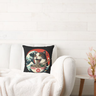 Cat Ramen Japanese Art Vintage Style Cushion