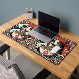 Cat Ramen Japanese Art Vintage Style Desk Mat