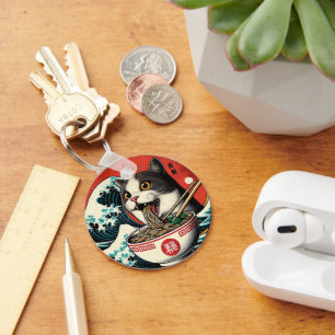 Cat Ramen Japanese Art Vintage Style Key Ring