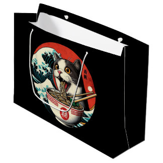 Cat Ramen Japanese Art Vintage Style Large Gift Bag