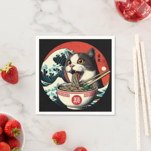 Cat Ramen Japanese Art Vintage Style Napkin
