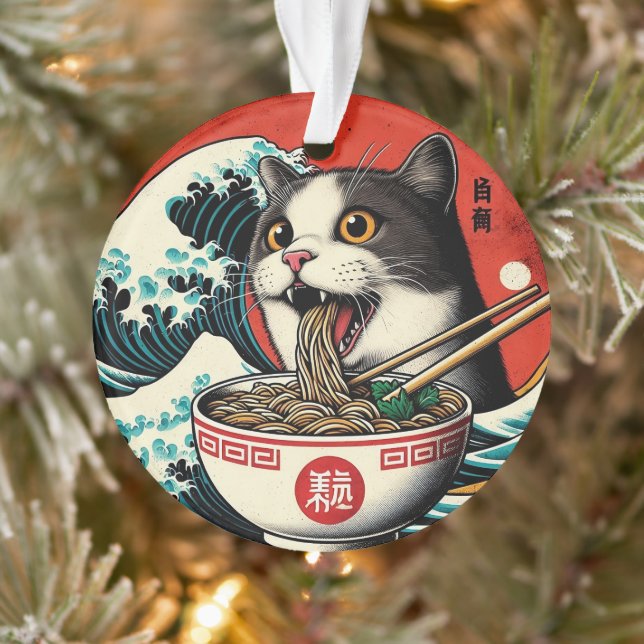 Cat Ramen Japanese Art Vintage Style Ornament (Tree)