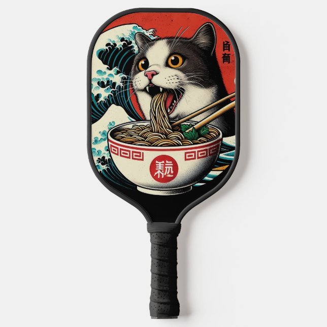 Cat Ramen Japanese Art Vintage Style Pickleball Paddle (Front)