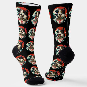 Cat Ramen Japanese Art Vintage Style Socks