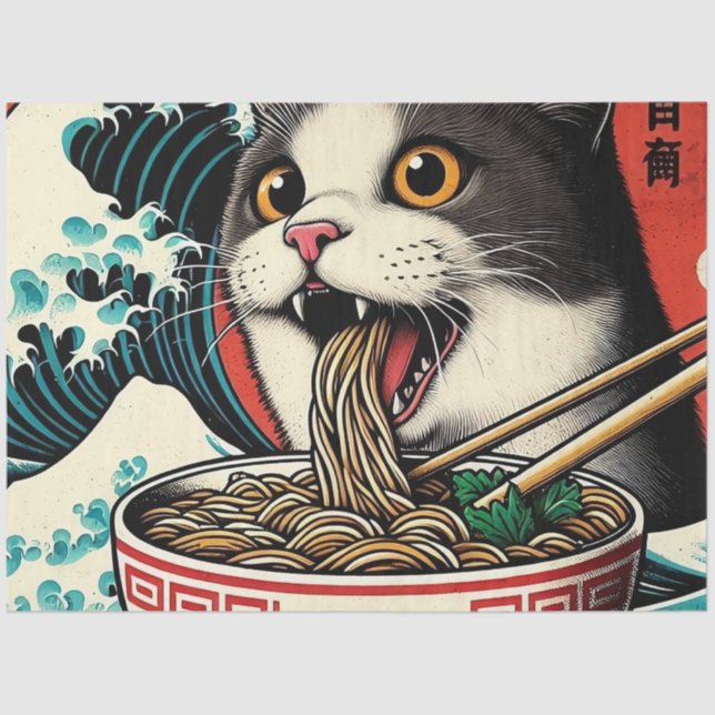 Cat Ramen Japanese Art Vintage Style Tissue Paper (Front)