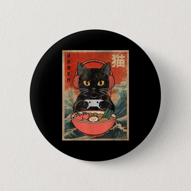 Cat Ramen Japanese Funny Graphic Kawaii Anime  6 Cm Round Badge (Front)