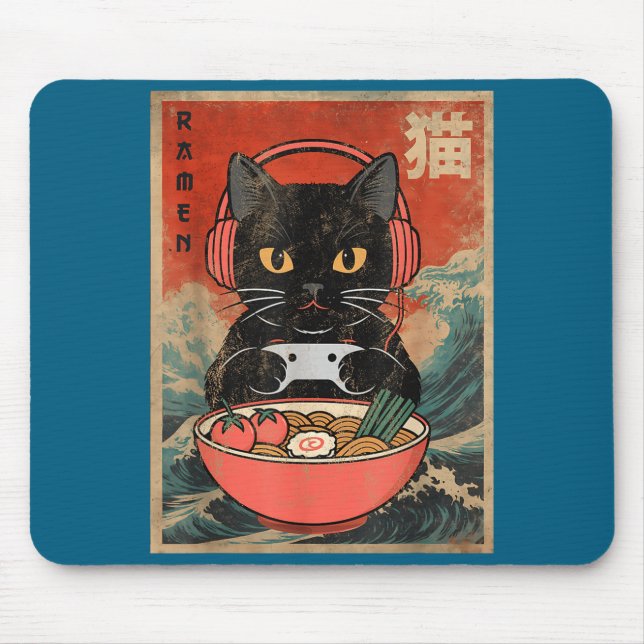 Cat Ramen Japanese Funny Graphic Kawaii Anime  Mouse Mat (Front)