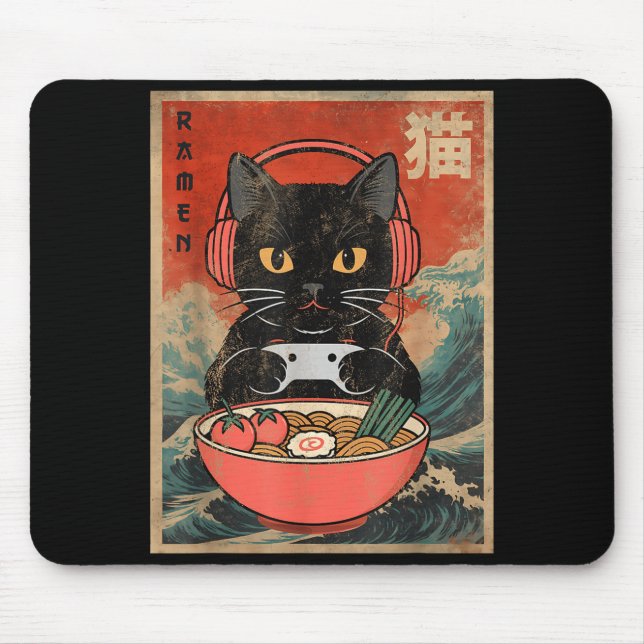 Cat Ramen Japanese Funny Graphic Kawaii Anime  Mouse Mat (Front)
