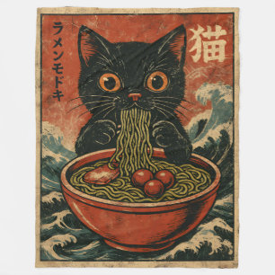 Cat Ramen Japanese Funny Graphic Kawaii Cat Anime Fleece Blanket