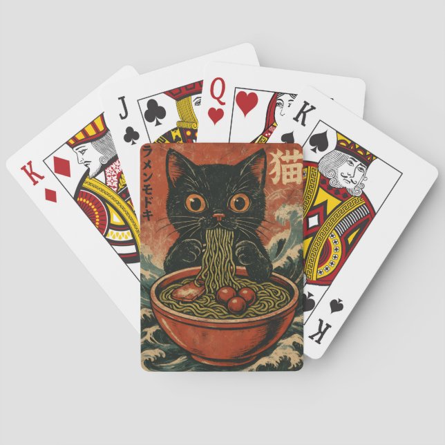Cat Ramen Japanese Funny Graphic Kawaii Cat Anime Playing Cards (Back)