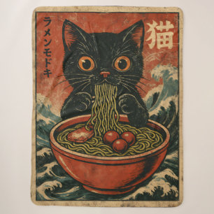Cat Ramen Japanese Funny Graphic Kawaii Cat Anime Sherpa Blanket