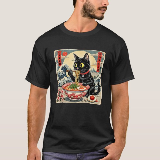 Cat Ramen Japanese Funny Graphic Kawaii Cat Anime  T-Shirt (Front)