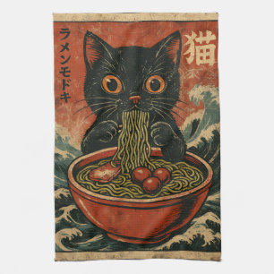 Cat Ramen Japanese Funny Graphic Kawaii Cat Anime Tea Towel
