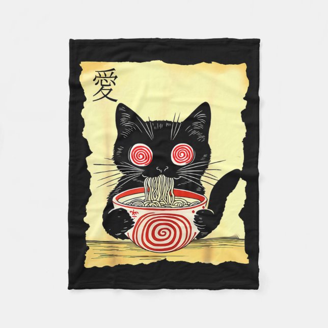 Cat Ramen Japanese Funny Graphic Tees Kawaii Anime Fleece Blanket (Front)