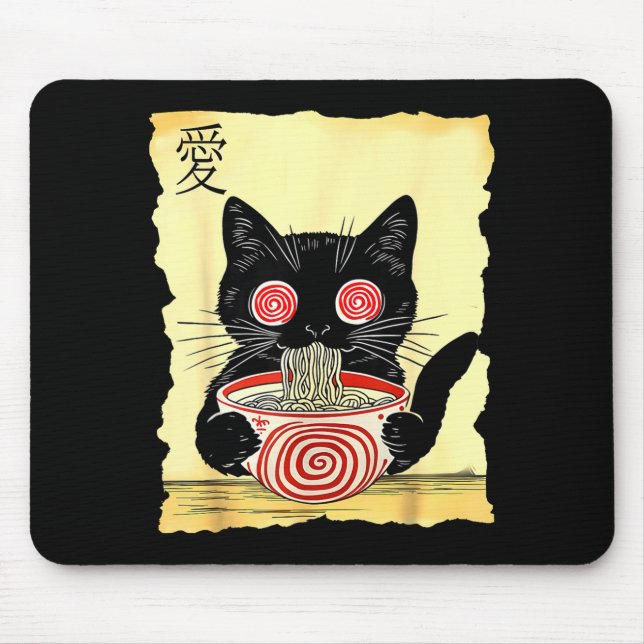 Cat Ramen Japanese Funny Graphic Tees Kawaii Anime Mouse Mat (Front)