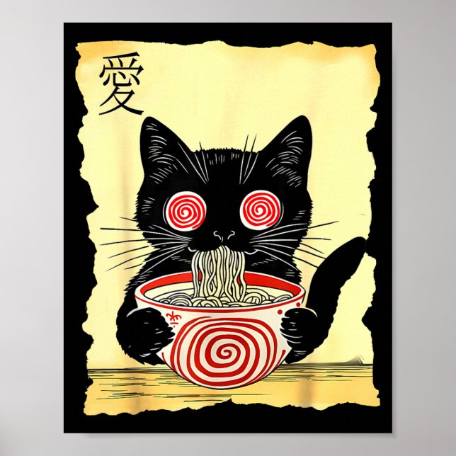 Cat Ramen Japanese Funny Graphic Tees Kawaii Anime Poster (Front)