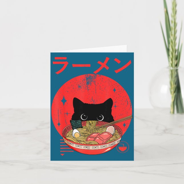 Cat Ramen Japanese Funny Graphic Tees Kawaii Cat A Card (Front)