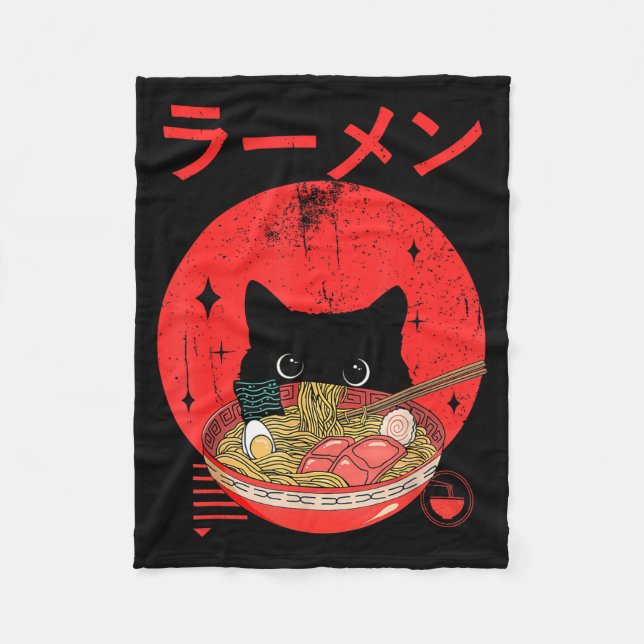 Cat Ramen Japanese Funny Graphic Tees Kawaii Cat A Fleece Blanket (Front)