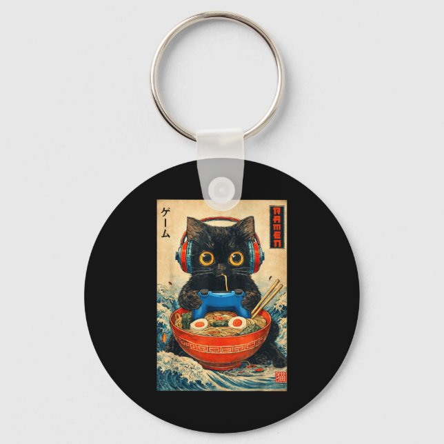 Cat Ramen Japanese Funny Graphic Tees Kawaii Cat A Key Ring (Front)