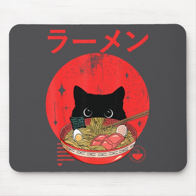 Cat Ramen Japanese Funny Graphic Tees Kawaii Cat A Mouse Mat (Front)