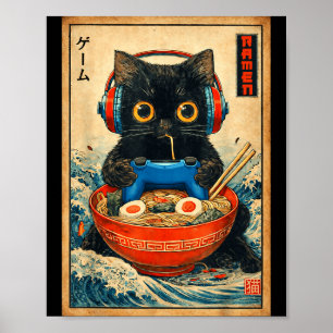 Cat Ramen Japanese Funny Graphic Tees Kawaii Cat A Poster