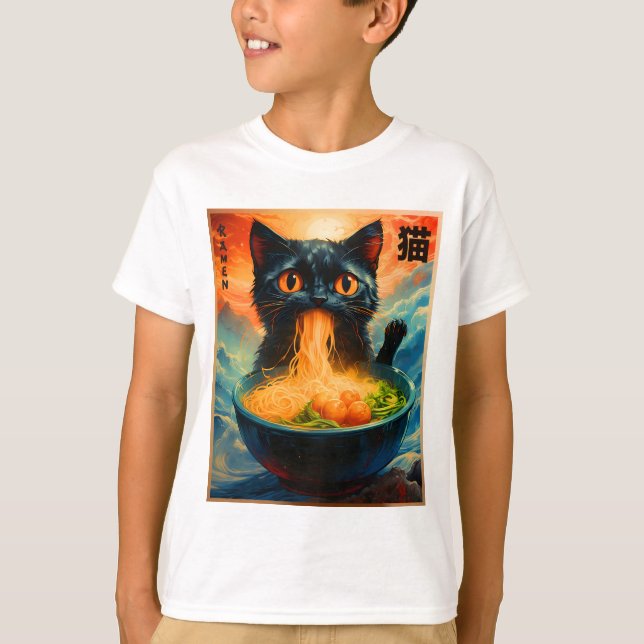 Cat Ramen Japanese Kawaii Cat Anime Cat Ramen T-Shirt (Front)