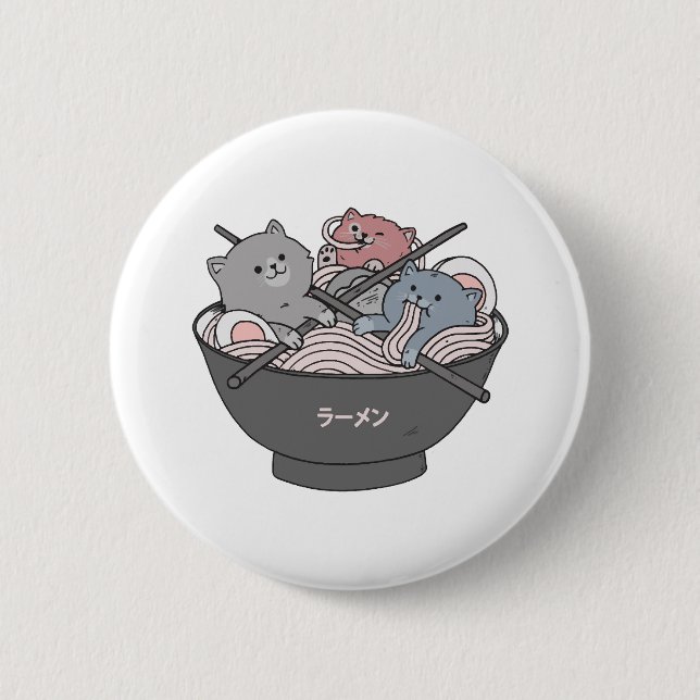 Cat Ramen Kawaii 6 Cm Round Badge (Front)