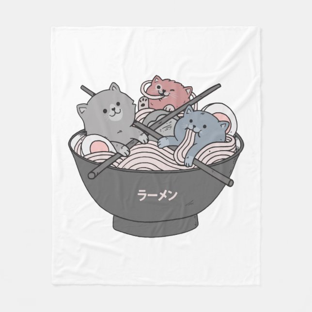 Cat Ramen Kawaii Fleece Blanket (Front)