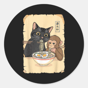 Cat Ramen Monkey Shirt Funny Cat Monkey Eating Ram Classic Round Sticker