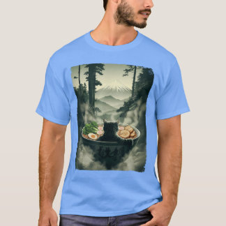 Cat Ramen Mount Fuji Zen Aesthetic Funny Japanese T-Shirt