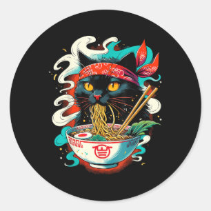 Cat Ramen Noodle Japanese Anime Kawaii Cat Classic Round Sticker