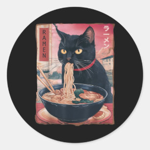 Cat Ramen Noodle Japanese Anime Kawaii Gifts Men W Classic Round Sticker