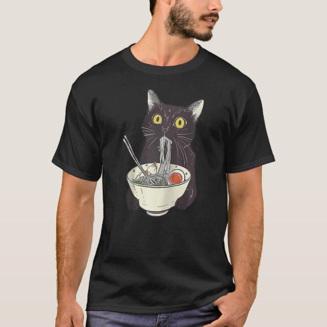 Cat Ramen Noodle Japanese Anime Manga Kawaii Cat R T-Shirt (Front)