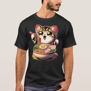 Cat Ramen Noodles Anime Kawaii Japanese Cat (2) T-Shirt