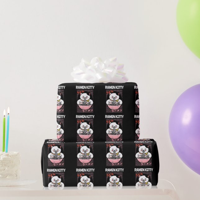CAT RAMEN NOODLES SOUP KITTY BIRTHDAY  WRAPPING PAPER (Party Gifts)